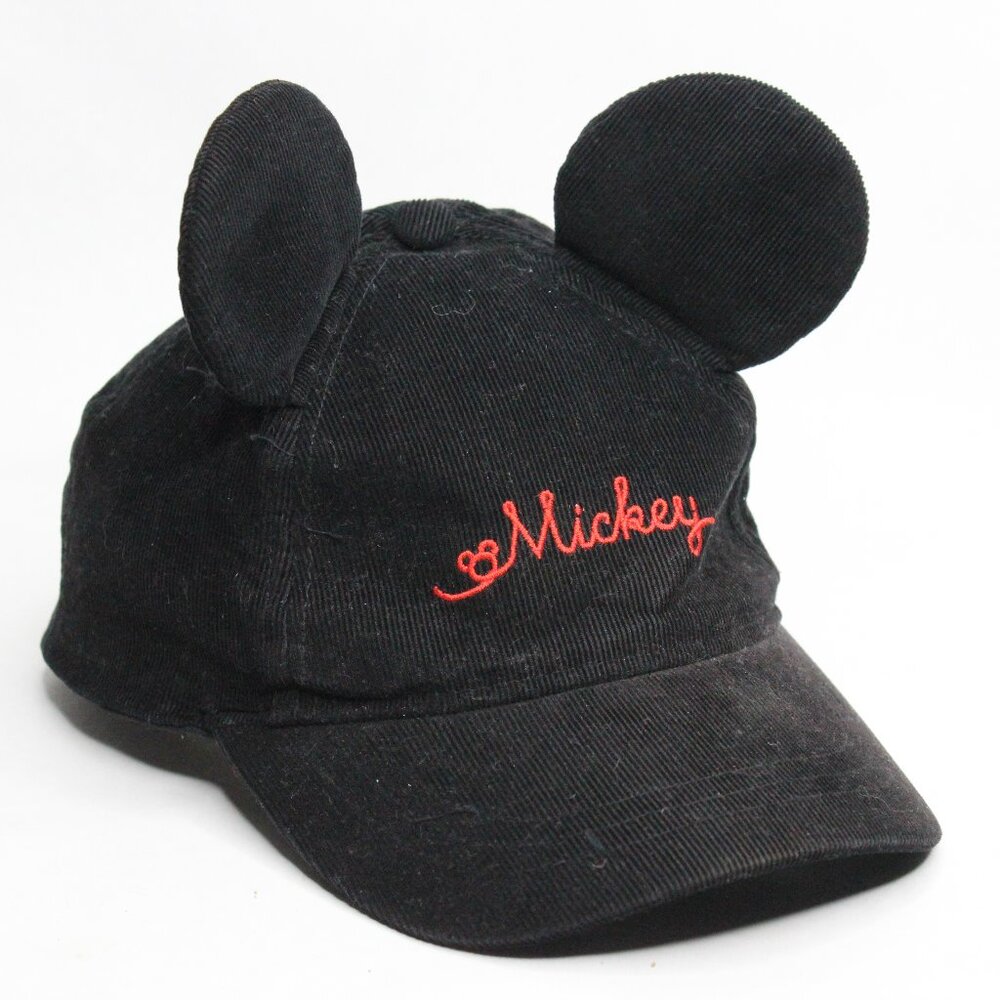 Disney Jr Mickey Mouse Corduroy Black Kids Hat Ears Red Script